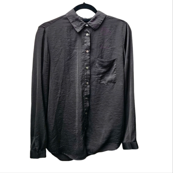 Avec Les Filles Silk Black Button-down Long Sleeved Womans Blouse Shirt sz Small - Picture 1 of 6